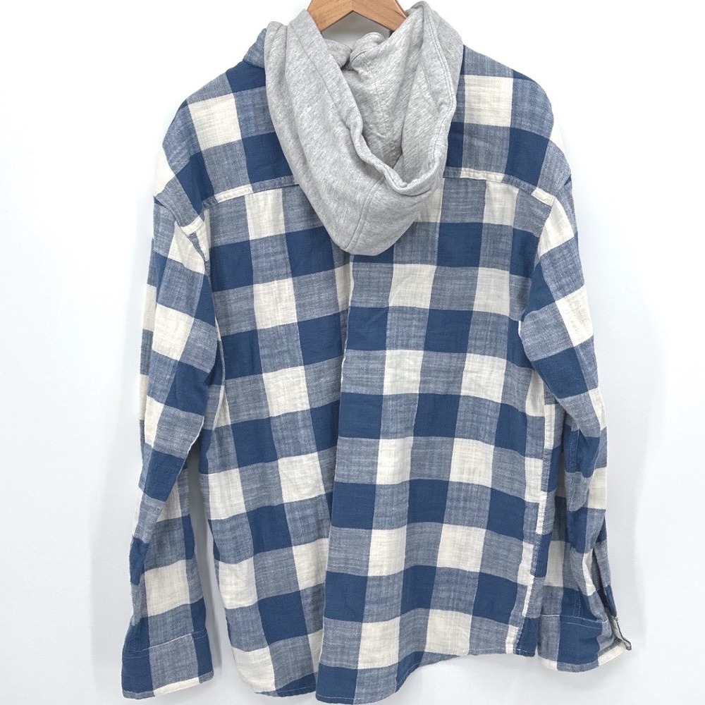 American Eagle Mens Hoodie Shirt Large Blue Plaid Super Soft Flannel Hooded - Picture 4 of 13